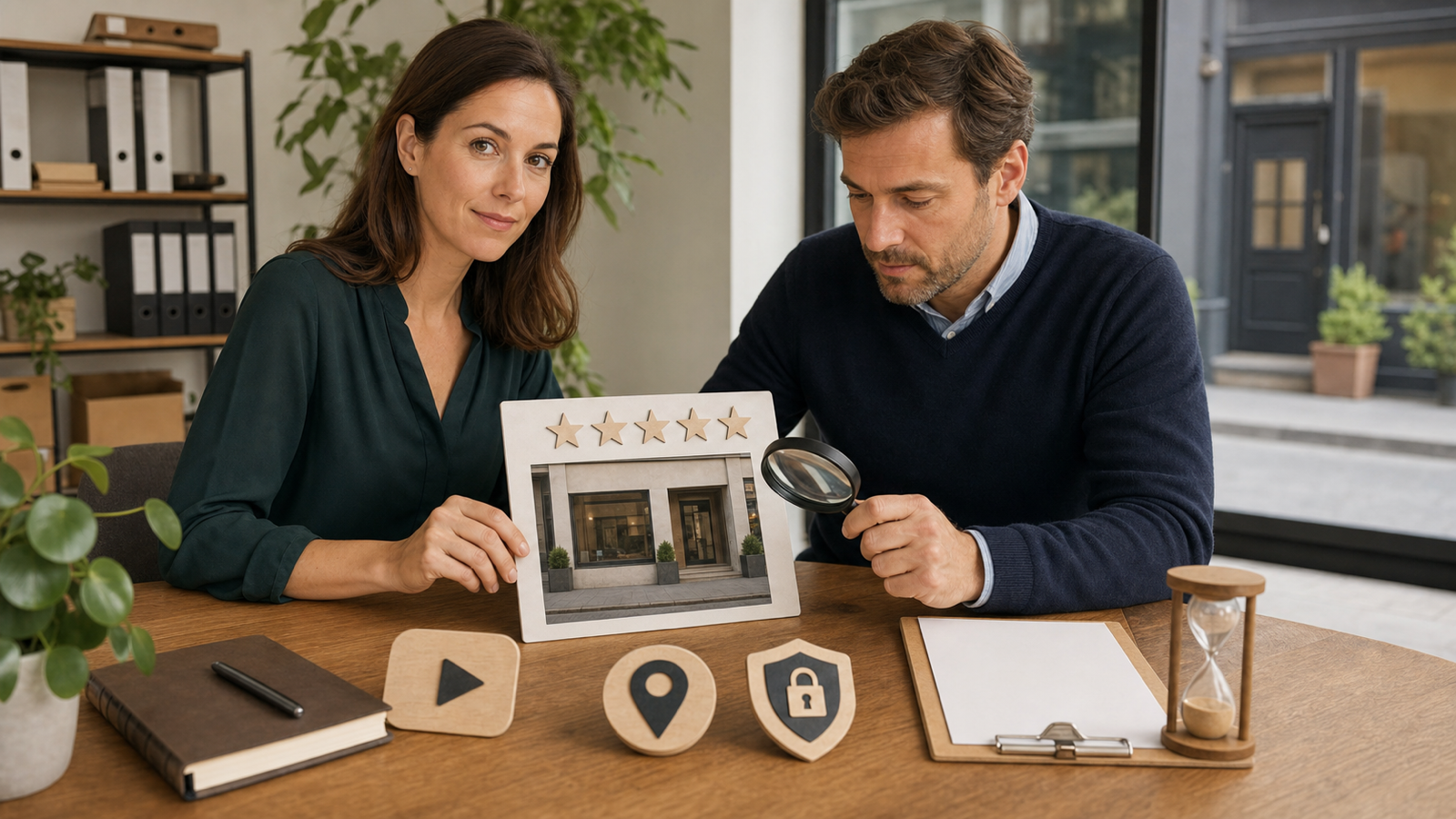 Erwachsene Fachleute prüfen visuelles Feedback aus einer Google-Bewertung