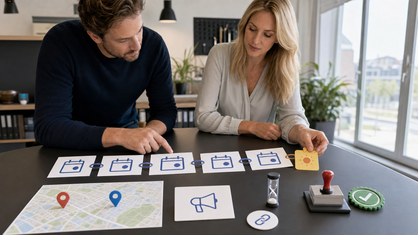 Erwachsene Fachleute prüfen den Kalender einer wiederkehrenden Google-Beitragsserie